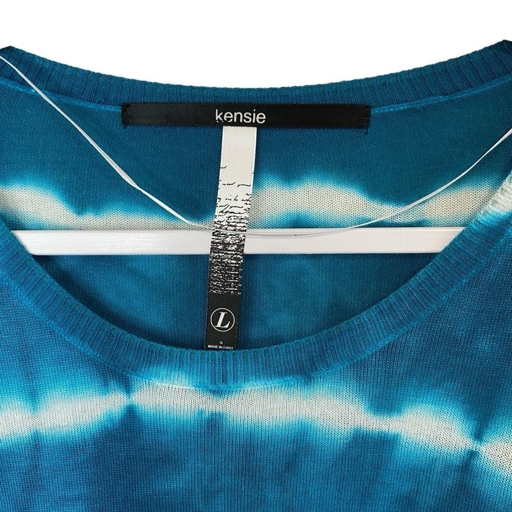 Kensie - Turquoise Blue Tie Dye Look Light V-neck Sweater - L - Picture 3 of 7